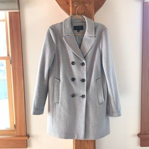 Ann Taylor Dusty Lt Blue Balloon Coat. Wool Boucle Small. Polka Dot Satin Lining